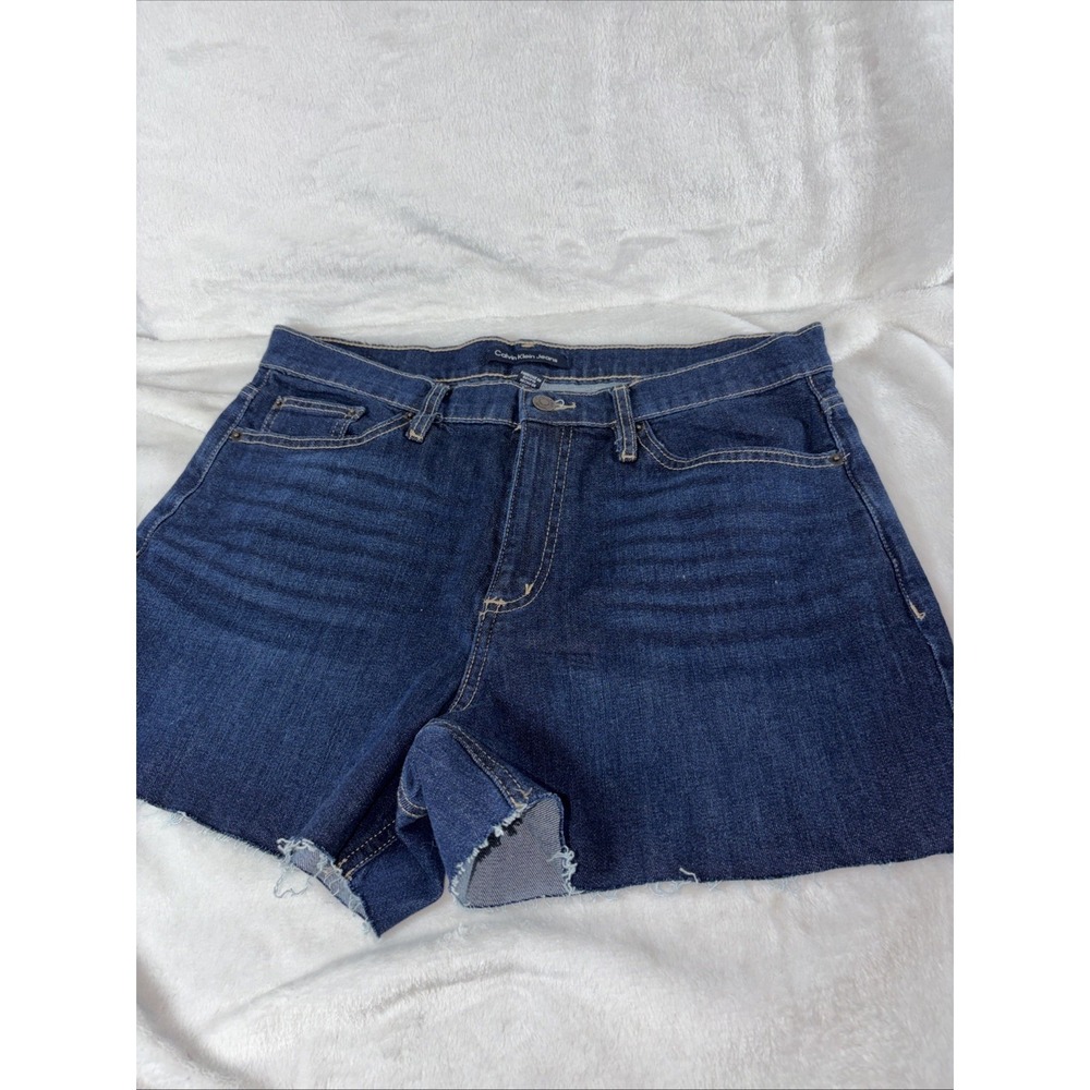 Calvin Klein Denim Jorts Womens 12 / 31 Dark Wash Stretch Frayed Raw Hem Classic